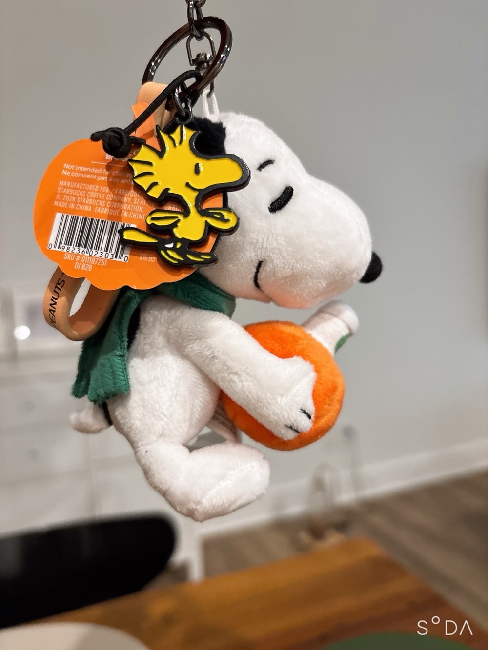 Peanuts Snoopy Plush Keychain with Orange Pumpkin & Green Scarf